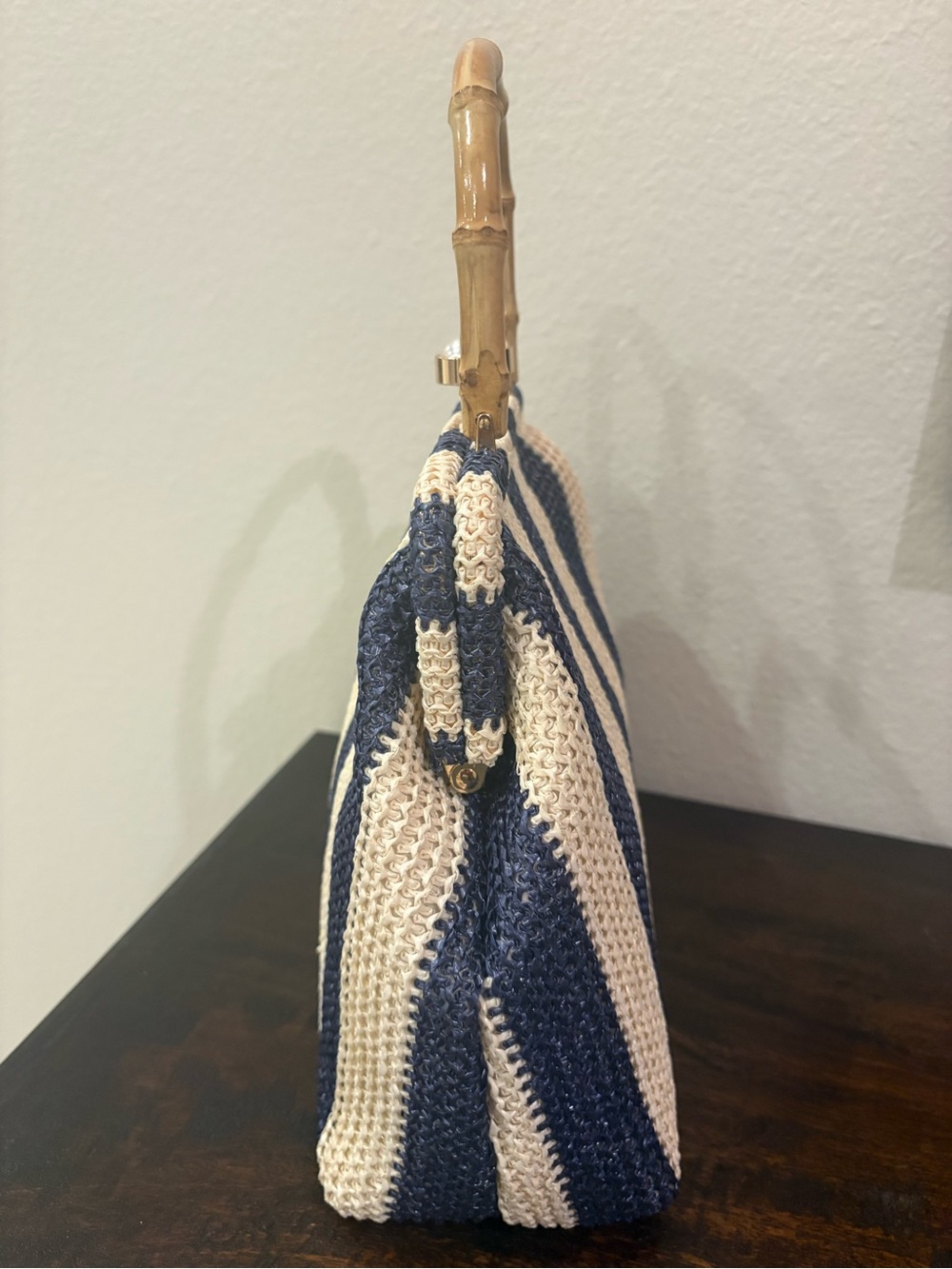 Tommy Bahama Navy and Cream Striped Woven Top-Handle Shoulder Bag - Picture 7 of 7